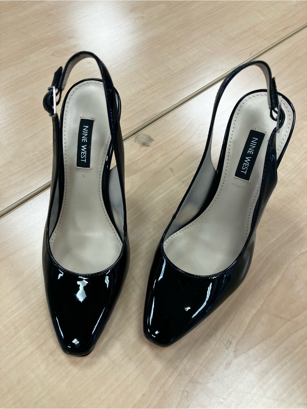 Nine West Black Patent Slingback Pointed Pumps